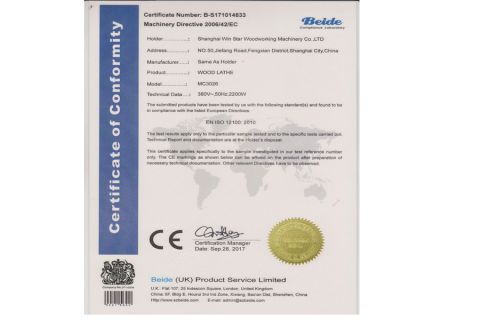 CE for wood lathe certificate from Shanghai Win Star Woodworking Machinery Co., Ltd.