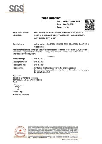 Saber certificate of ceiling system certificate from Guangzhou Season Decoration Materials Co., Ltd.