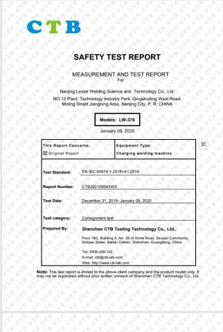LW370 TEST REPORTSAFETY certificate from Nanjing Lestar Power Stations Co., Ltd.