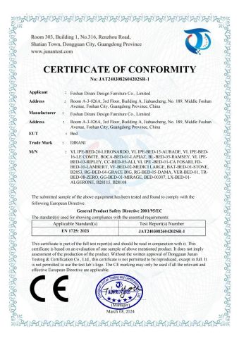BED CE certificate of Foshan Diong Furniture Co., Ltd. – certificate photo, supplier certificates section