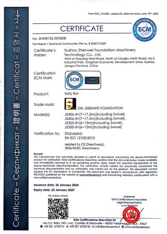 CE certificate from Xuzhou Shenwei Foundation Machinery Technology Co., Ltd