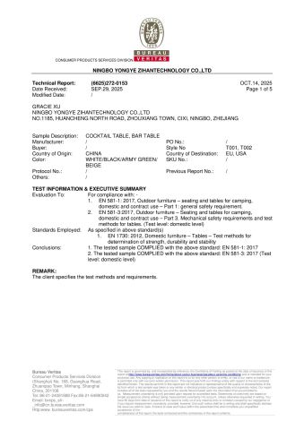 EN581 certificate from NINGBO YONGYE ZIHANTECHNOLOGY CO., LTD.