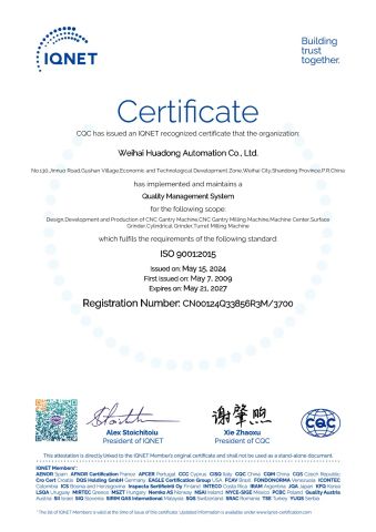 IQNET certificate from Weihai Huadong Automation Co., Ltd