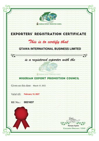 NEPC certificate from QTAWA INTERNATIONAL BUSINESS LTD