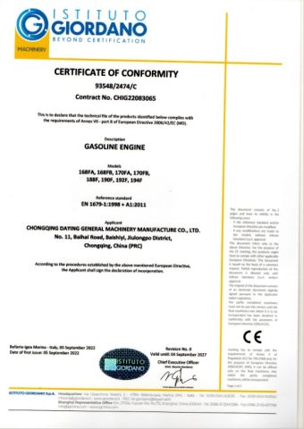 CE2474 certificate of Chongqing Daying General Machinery Manufacture Co., Ltd. – certificate photo, supplier certificates section