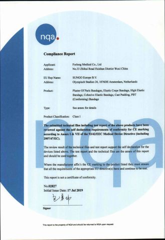 CE certificate for medical bandage certificate of FORLONG MEDICAL CO., LTD. – certificate photo, supplier certificates section
