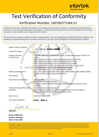 CE LVD Certificate certificate from Qingdao Yunlei Electric Applicance Co., Ltd.