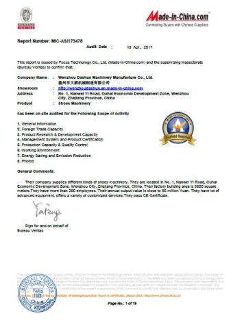 china chinese shoe machine leather machine certificate from Wenzhou Dashun Machinery Manufacture Co., Ltd.