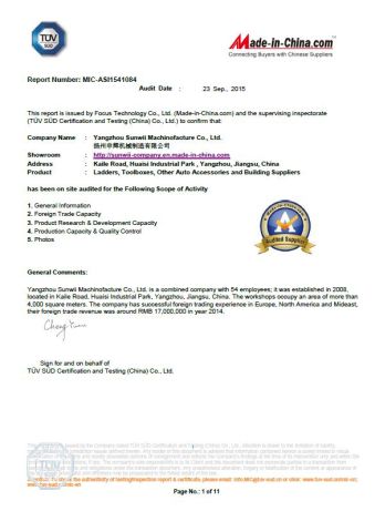 Certificates of Company certificate from Yangzhou Sunwii Machinofacture Co., Ltd.