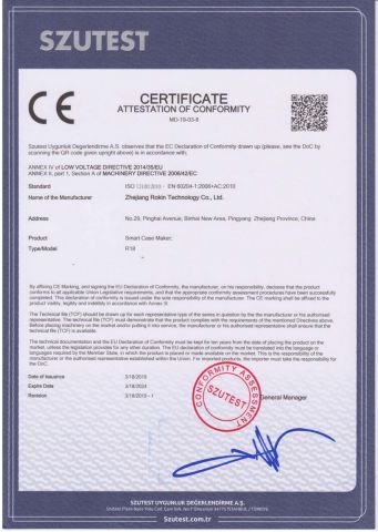 R18 CE Certificate certificate from Wenzhou Rokin Machinery Co., Ltd.