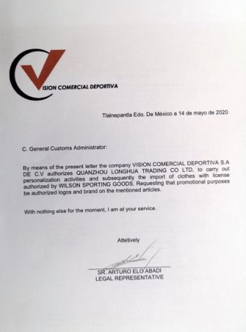 Authorization of WILSON certificate from QUANZHOU LONGHUA TRADING CO., LTD.