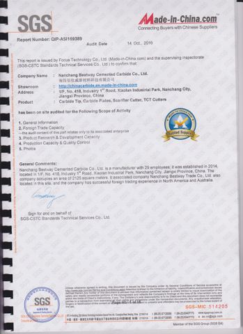 SGS AUDIT REPORT certificate from Nanchang Bestway Cemented Carbide Co., Ltd.