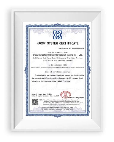 HACCP certificate from Breta Navigator (Hebei) International Trading Co., Ltd