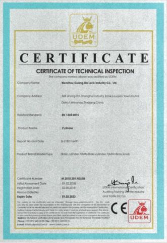 CE certificate from Wenzhou Guangda Lock Industry Co., Ltd.