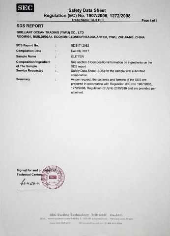 MSDS Certificate certificate from Brilliant Ocean Trading (Yiwu) Co., Ltd.