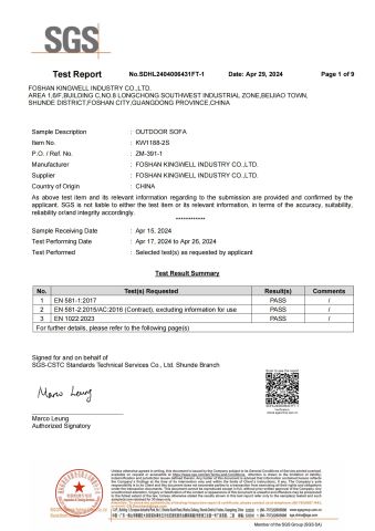 EN581-1:2017 certificate from Foshan Kingwell Industry Co., Ltd.
