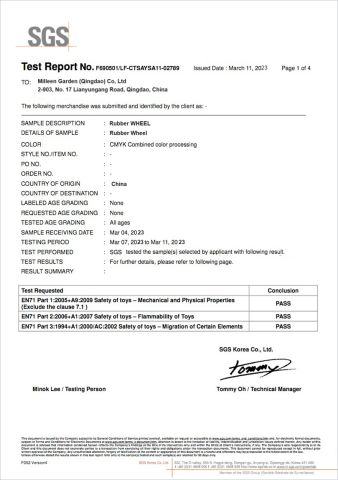 SGS Testing Report certificate from Milleen Garden (Qingdao) Co., Ltd