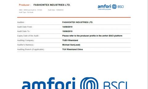 BSCI certificate from Zhenjiang Fashiontex Industries Co., Ltd.