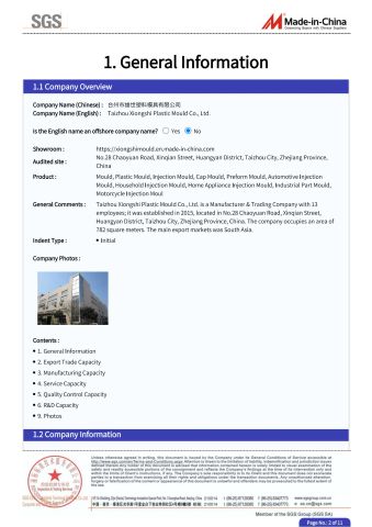 SGS Audit 2 certificate from Taizhou Xiongshi Plastic Mould Co., Ltd.