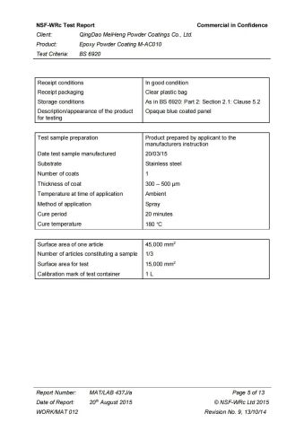 Gas test report certificate from Qingdao Sam Powder Coating Co., Ltd.