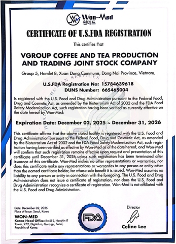 Certificate of U.S FDA Registration certificate of Vgroup Co LTD – certificate photo, supplier certificates section