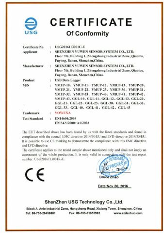 ce for pdf data logger certificate from Shenzhen Yowexa Measurement Technology Co., Ltd.