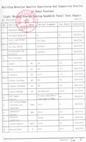 150mm Thickness Sandwich Panel Test Report certificate of Xiamen Zhongjingtai Building Materials Co., Ltd. – certificate photo, supplier certificates section
