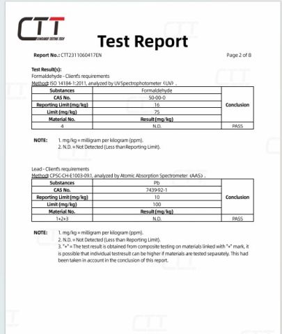 testing reprot2 certificate from Jinjiang Henghao Shoe Industry Ltd.