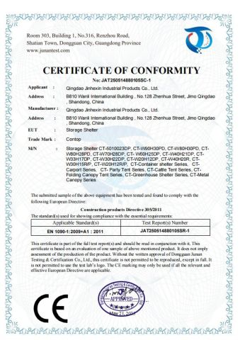 CE Certificate certificate from Qingdao Jinhexin Industrial Products Co., Ltd.