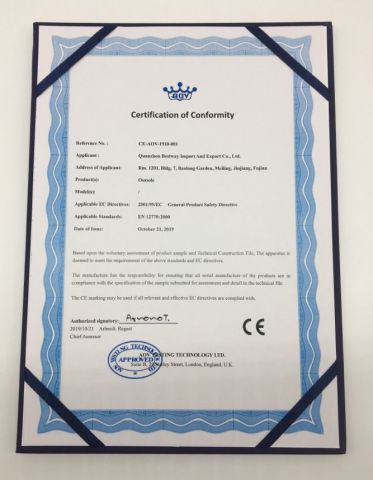 CERTIFICATION OF CONFORMITY certificate of Quanzhou Bestway Import and Export Co., Ltd. – certificate photo, supplier certificates section