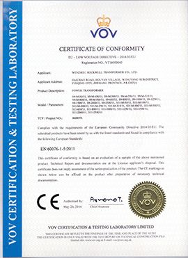 CE certificate for power transformer certificate from Wenzhou Rockwill Electric Co., Ltd.