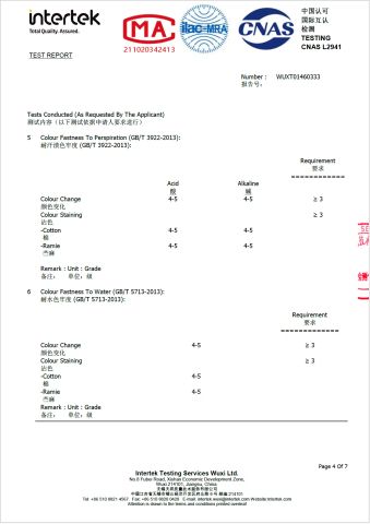 Colour Fastness certificate of Suzhou A Plus Textiles Company Limited – certificate photo, supplier certificates section