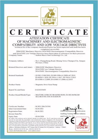 CE certificate of Suzhou Macxi Fluid Technology Co., Ltd. – certificate photo, supplier certificates section