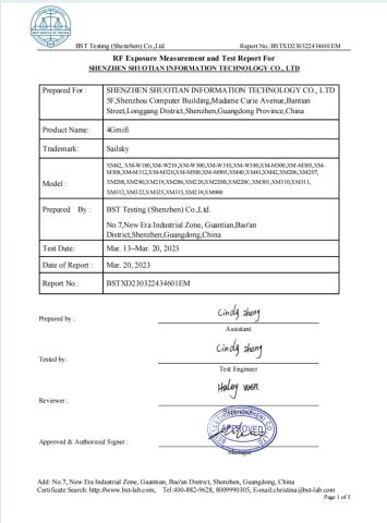 CE RF Exposure Measurementand Test Report certificate from Shenzhen Shuotian Information Technology Co., Ltd.