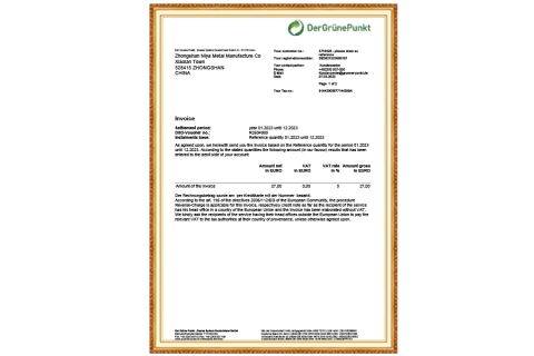 Certificate3 certificate from Zhongshan Niya Metal Manufacture Co., Ltd.