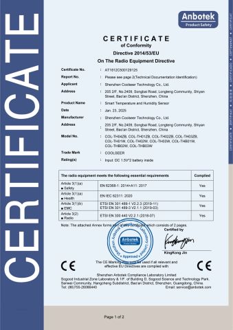 CE certificate from Shenzhen Coolseer Technology Co., Ltd.
