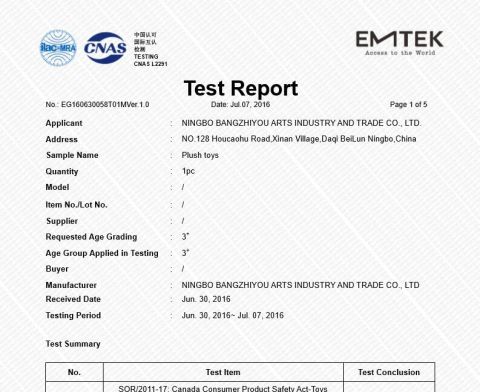 CE-EN71 certificate of NINGBO BANGZHIYOU ARTS INDUSTRY AND TRADE CO., LTD. – certificate photo, supplier certificates section