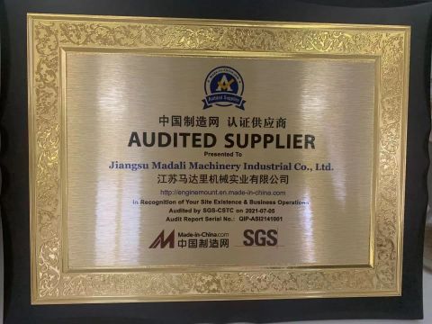 Audit suspplier certificate from Jiangsu Madali Machinery Industrial Co., Ltd.