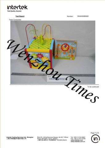 EN71 for Activity Cube certificate from WENZHOU TIMES ARTS&CRAFTS CO., LTD.