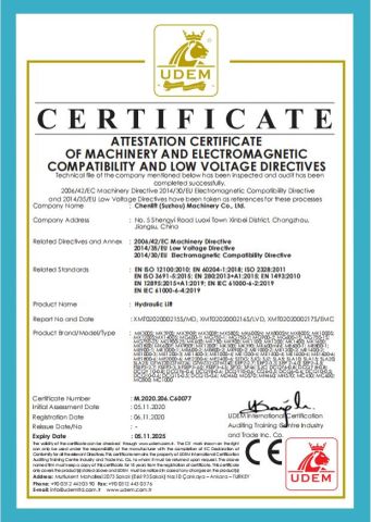 CE certificate of CHEN LIFT certificate from Chenlift (Suzhou) Machinery Co., Ltd