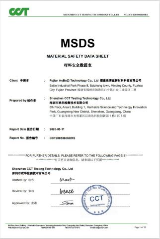 MSDS Certificate certificate from Fujian Aobozi Technology Co., Ltd.