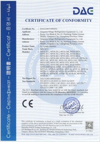 CE-LVD certificate of Jiangmen Youtai Machinery Equipment Co., Ltd – certificate photo, supplier certificates section