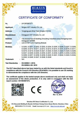CE-LVD led strip certificate of Dongguan AST Industry Co., Ltd. – certificate photo, supplier certificates section