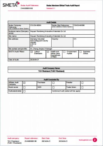 SEDEX certificate from Heyuan Ransheng Innovative Materials Co., Ltd.
