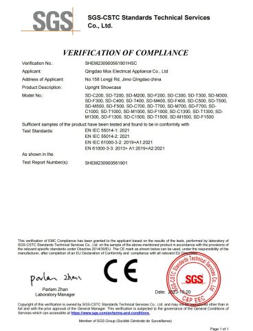 CE certificate of Qingdao Mox Electrical Appliance Co., Ltd – certificate photo, supplier certificates section