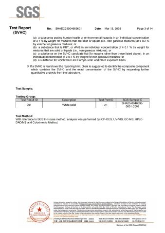 SGS certificate from Qingdao Unique New Material Co., Ltd