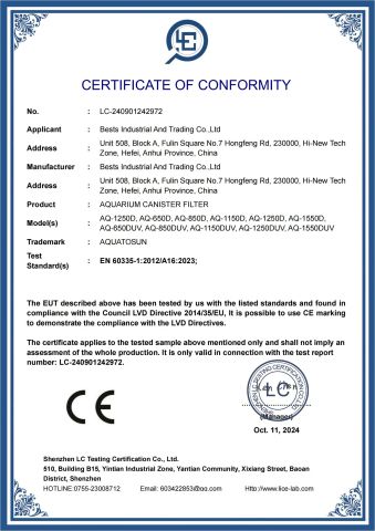 CE LVD of FILTER CANISTER certificate of Bests Industrial and Trading Co., Ltd – certificate photo, supplier certificates section