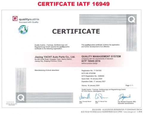 IATF16949 certificate of Jiaxing Yacht Auto Parts Co. Ltd – certificate photo, supplier certificates section