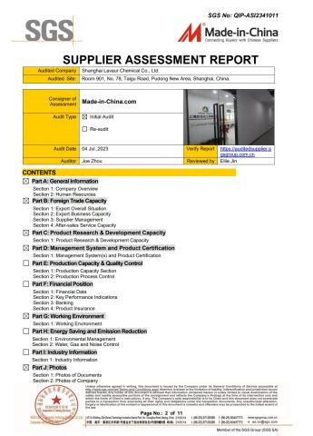 SGS certificate from Shanghai Lavaur Chemical Co., Ltd.