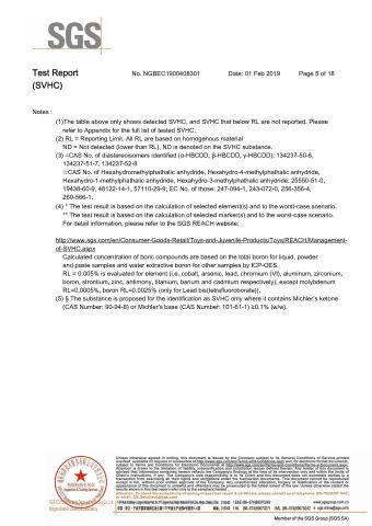 PIGMENT BLUE 153-SVHC-05 certificate of ORIEN CHEMICAL CO., LTD. – certificate photo, supplier certificates section